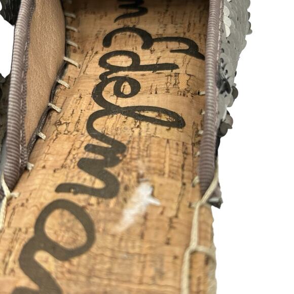 Sam Edelman Kerry Espadrille Womens Size 7 Silver Pewter Sequin Indie Boho Mules - Picture 4 of 5